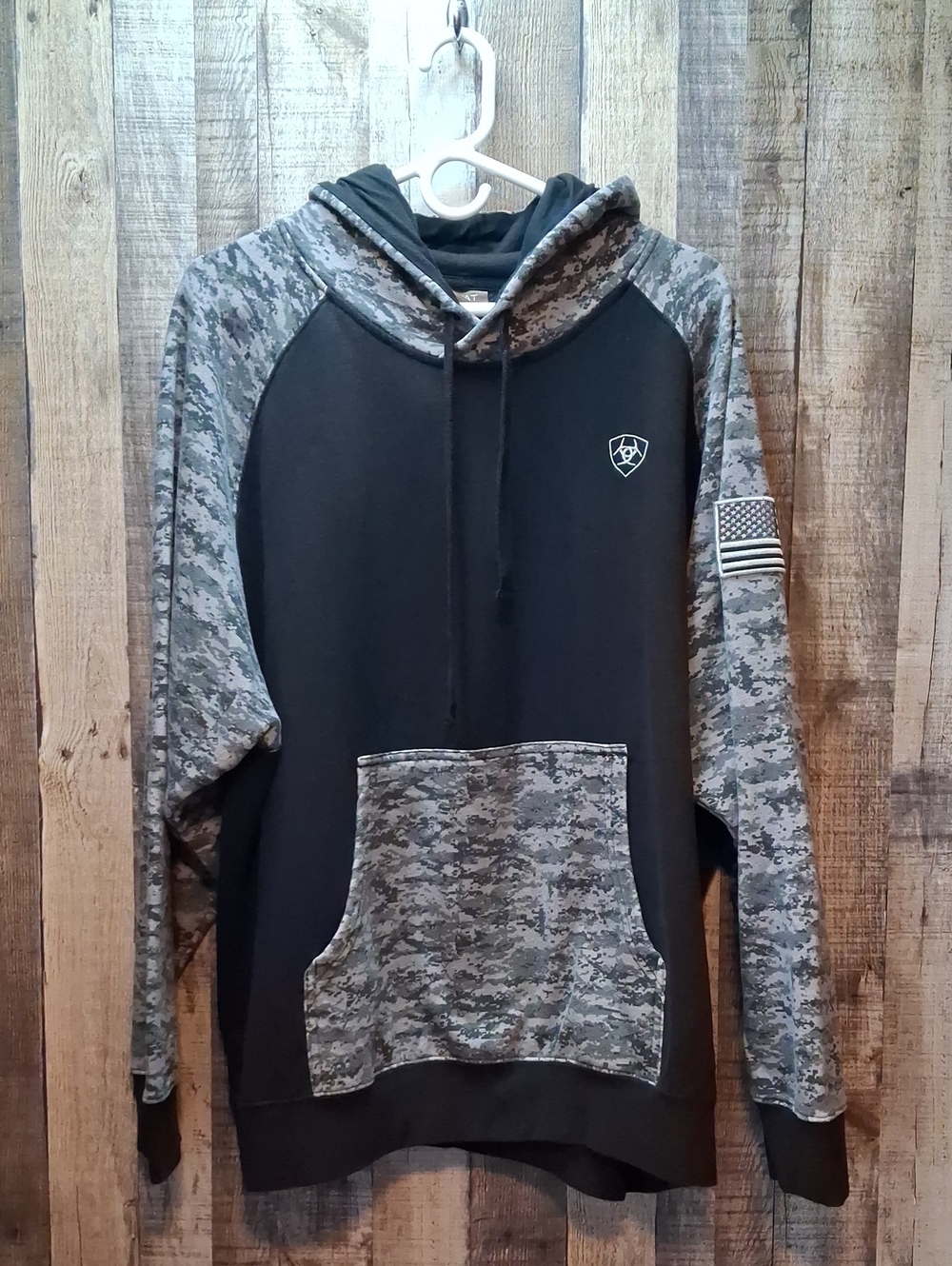 Men's ARIAT Black & Gray Camo Hooded Sweatshirt Hoodie XXL 2x